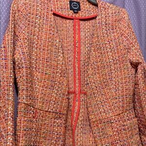 Women's Orange Tweed 2 piece Suit Set Jacket and Skirt